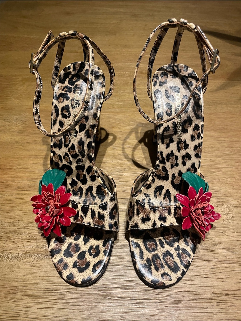 Dolce & Gabbana Leopard Print Heels with Red Floral Detail